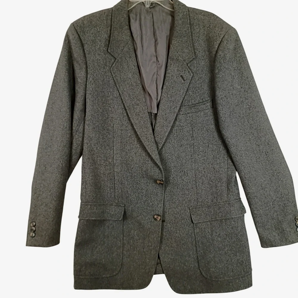 Patagonia Vintage 80s Blazer Mens 44L Gray Herringbone Tweed Sport Coat Rare